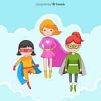 Vector gratuito conjunto de caracteres femeninos de superheroes en estilo de dibujo animado