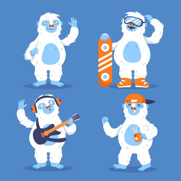 Conjunto de caracteres de muñeco de nieve abominable yeti de dibujos animados