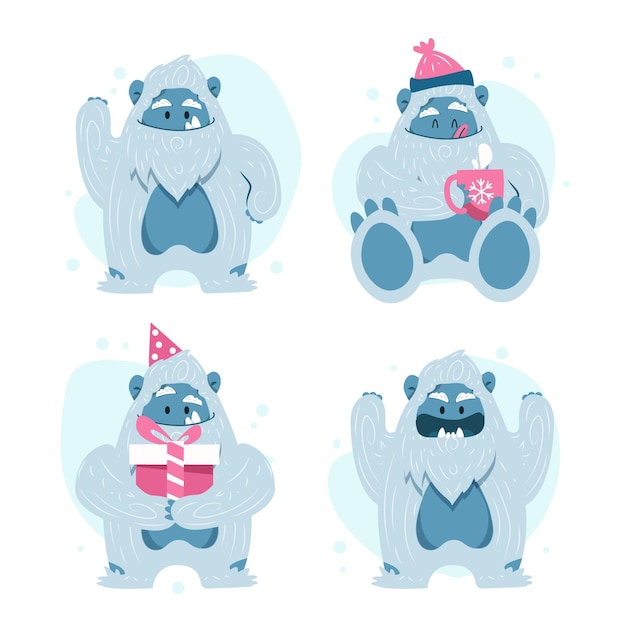 Conjunto de caracteres de muñeco de nieve abominable yeti de dibujos animados