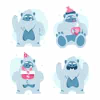 Vector gratuito conjunto de caracteres de muñeco de nieve abominable yeti de dibujos animados