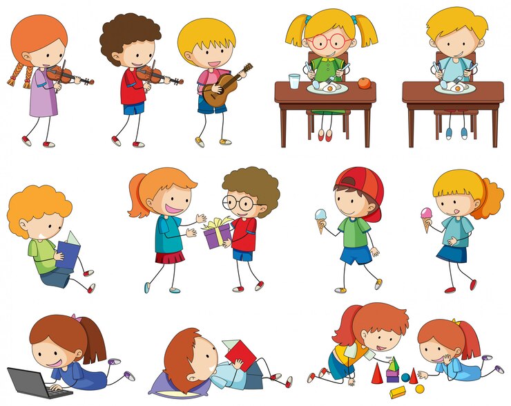 Vector gratuito conjunto de caracteres de los niños del doodle