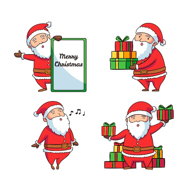 Vector gratuito conjunto de caracteres de santa claus dibujados a mano