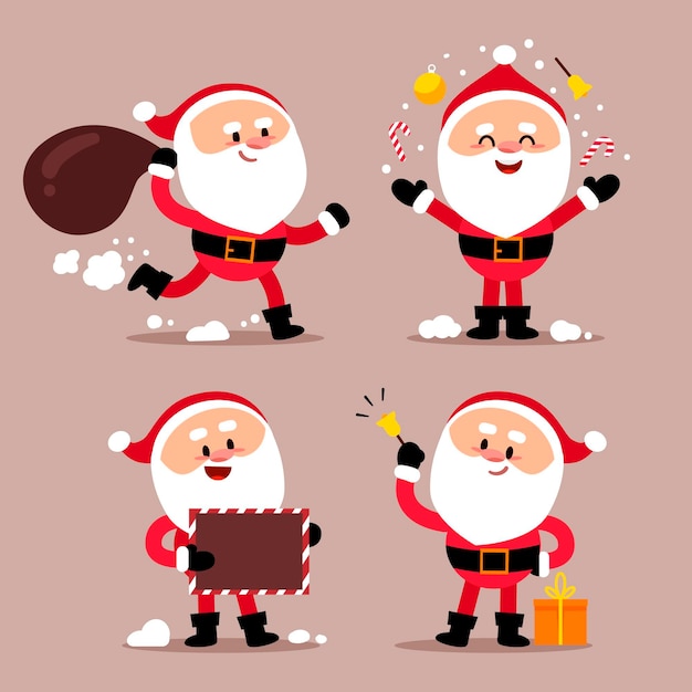 Conjunto de caracteres de santa claus de diseño plano