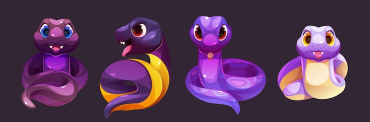 Vector gratuito conjunto de caracteres de serpiente aislados en negro