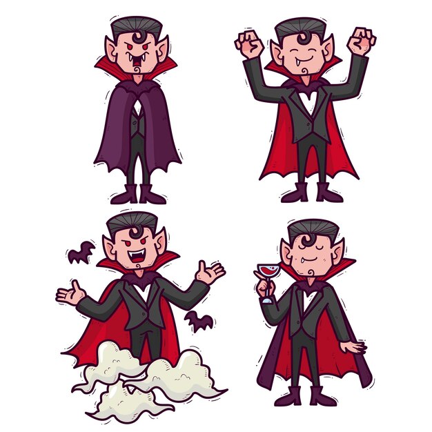 Conjunto de caracteres de vampiro de diseño dibujado a mano