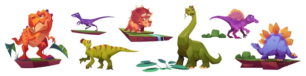 Vector gratuito conjunto de caracteres vectoriales aislados de dinosaurios de dibujos animados