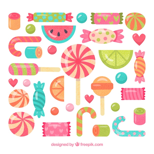 Conjunto de caramelos coloridos en estilo plano