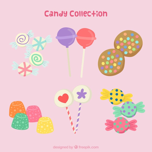 Conjunto de caramelos coloridos en estilo plano