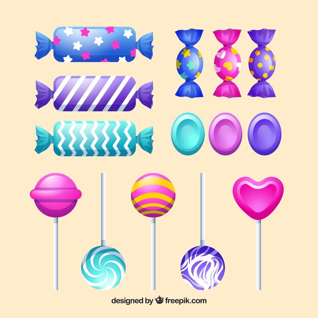 Conjunto de caramelos coloridos en estilo plano