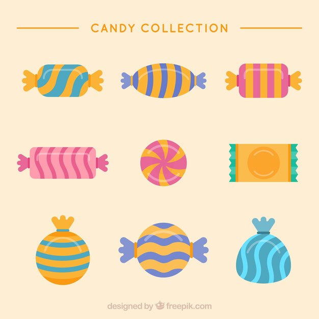Conjunto de caramelos deliciosos en estilo plano