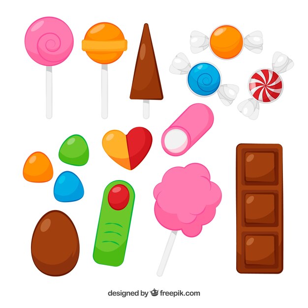 Conjunto de caramelos deliciosos en estilo plano