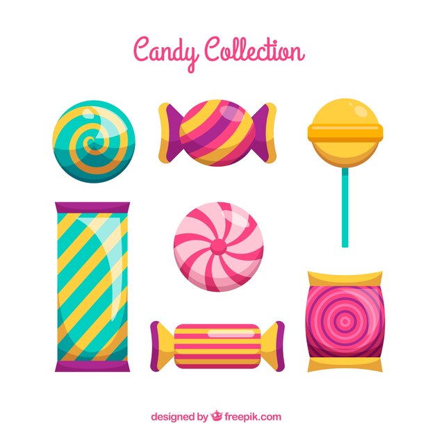 Conjunto de caramelos deliciosos en estilo plano