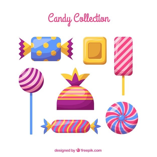 Conjunto de caramelos deliciosos en estilo plano
