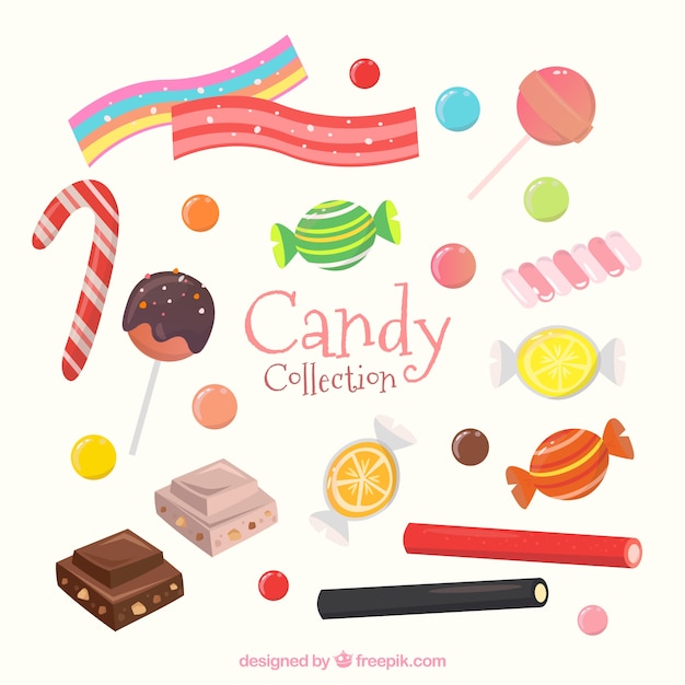 Vector gratuito conjunto de caramelos deliciosos en estilo plano