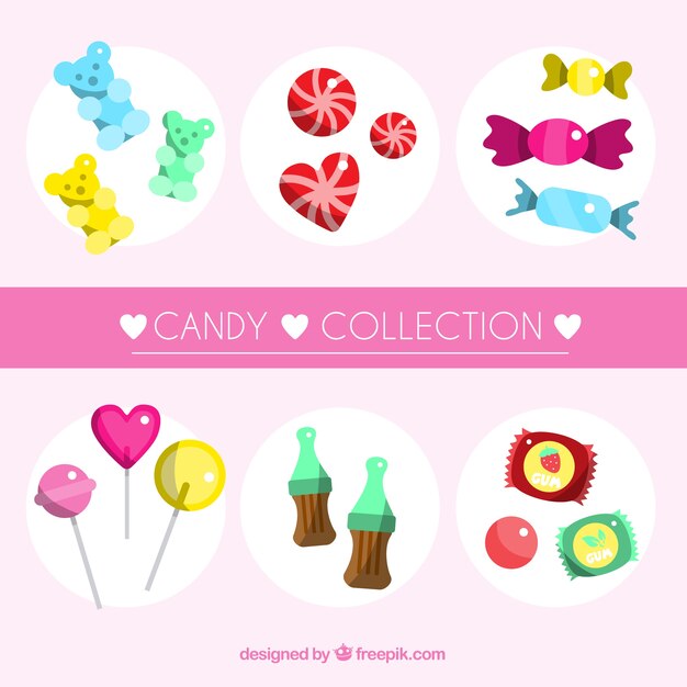 Conjunto de caramelos deliciosos en estilo plano