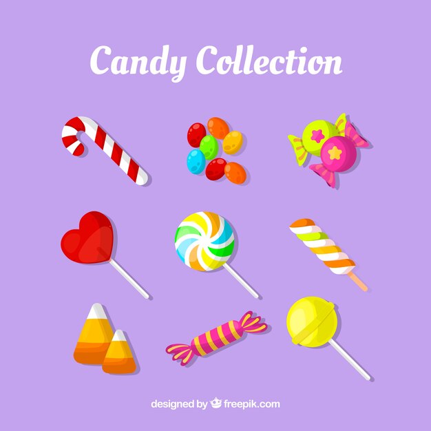 Conjunto de caramelos deliciosos en estilo plano