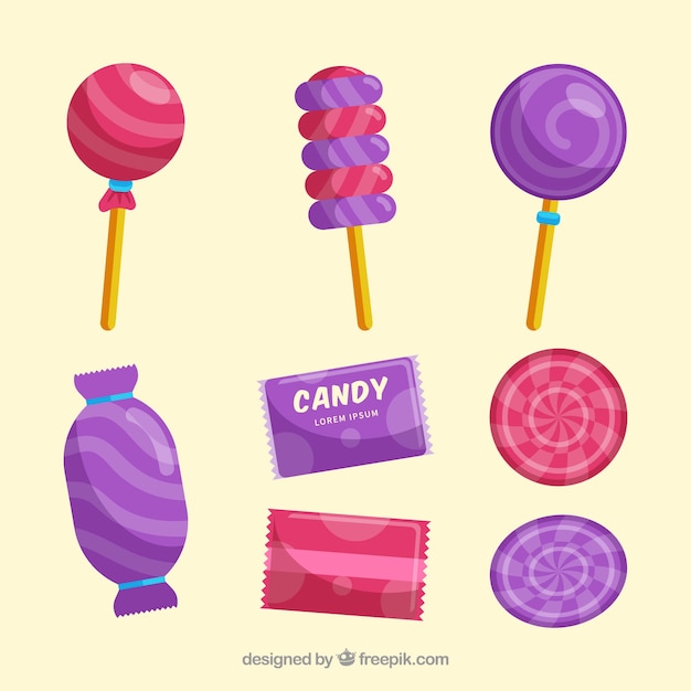 Vector gratuito conjunto de caramelos deliciosos en estilo plano