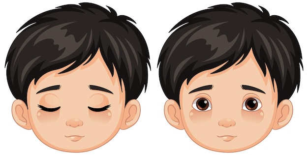 Vector gratuito conjunto de caras de niños con los ojos abiertos y cerrados