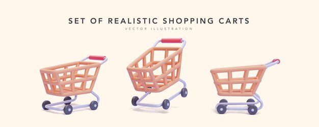 Conjunto de carrito de compras realista en diferentes posiciones Ilustración vectorial