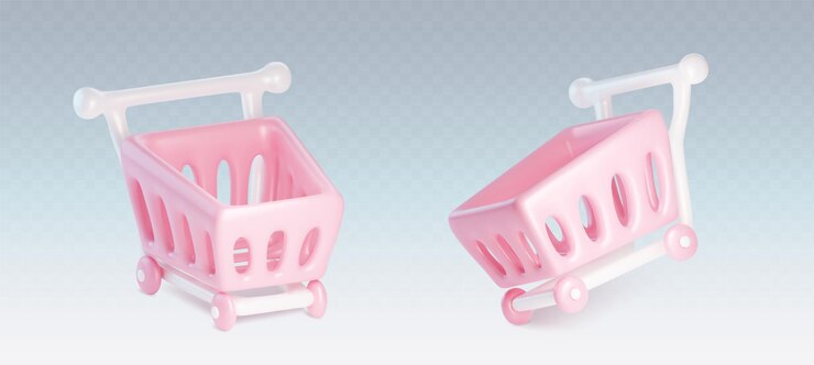 Vector gratuito conjunto de carrito de supermercado 3d aislado en fondo transparente ilustración vectorial realista de carrito de tienda rosa vacío para compras minoristas en línea agregar al icono del carrito elemento de diseño de sitio web o aplicación