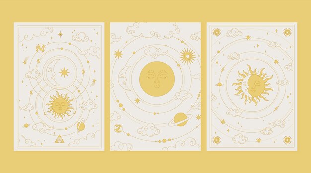 Conjunto de cartas celestiales dibujadas a mano