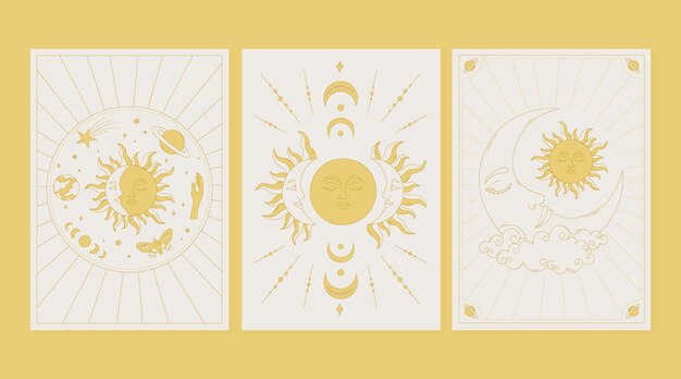 Conjunto de cartas celestiales dibujadas a mano