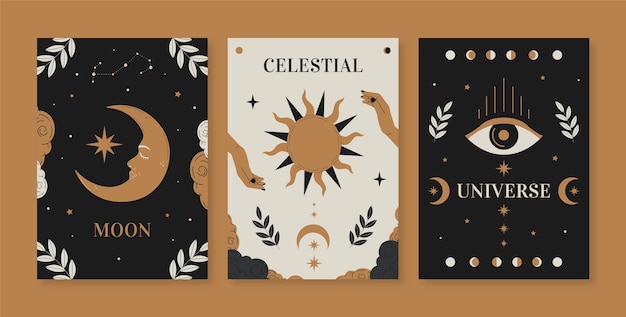 Conjunto de cartas celestiales dibujadas a mano