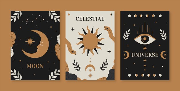 Conjunto de cartas celestiales dibujadas a mano