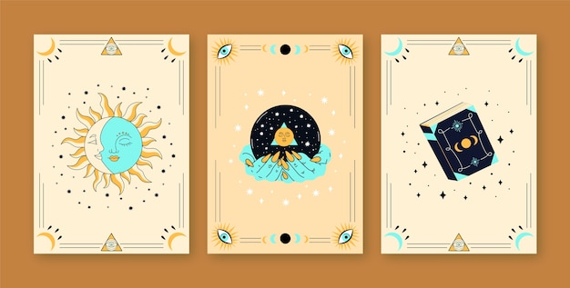 Conjunto de cartas celestiales dibujadas a mano