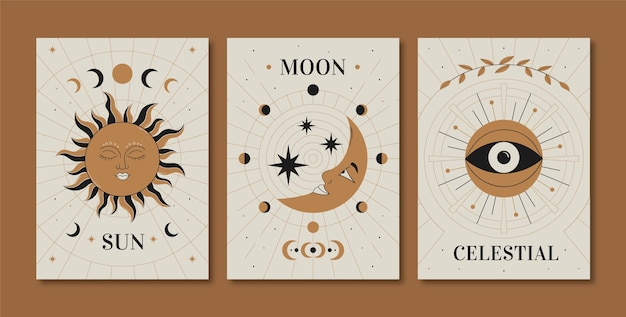 Vector gratuito conjunto de cartas celestiales dibujadas a mano.