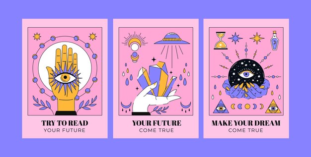 Conjunto de cartas celestiales dibujadas a mano