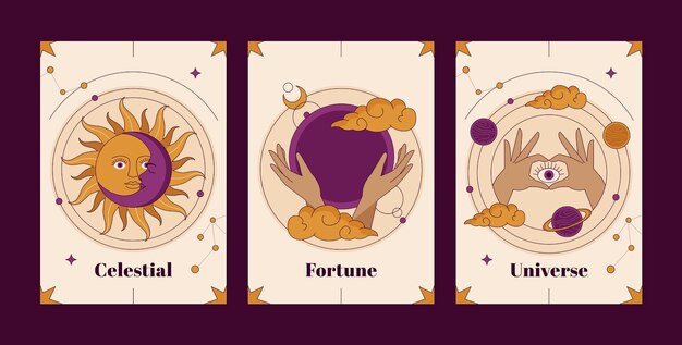 Conjunto de cartas celestiales dibujadas a mano