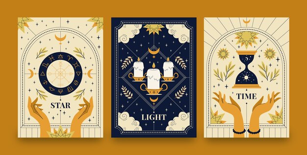 Conjunto de cartas celestiales dibujadas a mano