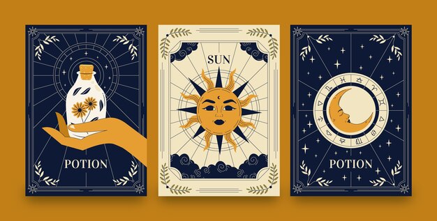 Conjunto de cartas celestiales dibujadas a mano