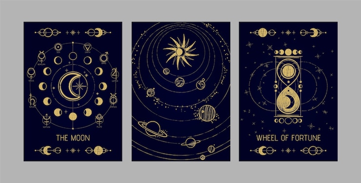 Vector gratuito conjunto de cartas celestiales dibujadas a mano