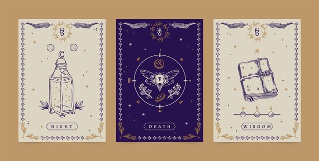 Conjunto de cartas celestiales dibujadas a mano