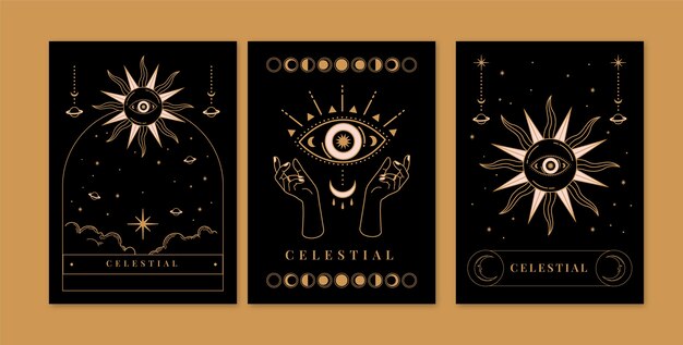 Conjunto de cartas celestiales dibujadas a mano