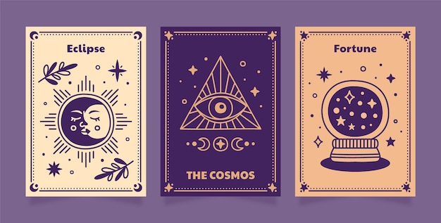 Conjunto de cartas celestiales dibujadas a mano