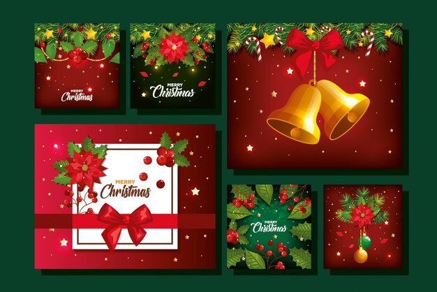 conjunto de cartel de feliz navidad con decoración