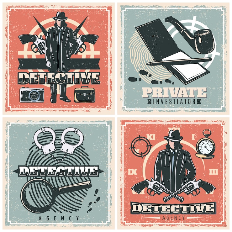Vector gratuito conjunto de carteles de la agencia de detectives