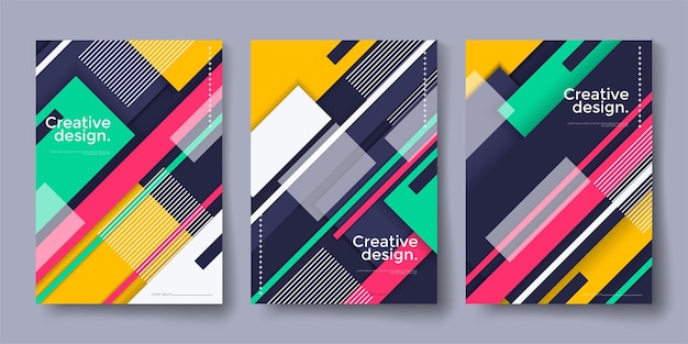 Conjunto de carteles de diseño de fondo geométrico Patrón gráfico abstracto Bandera de concepto vertical Diseño de mosaico de adorno Cubierta de libro de presentación de negocios Ilustración vectorial
