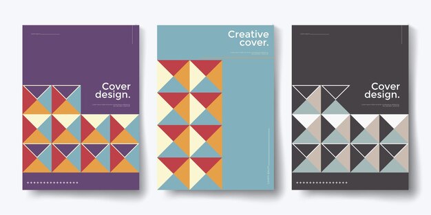 Conjunto de carteles de diseño de fondo geométrico Patrón gráfico abstracto Bandera de concepto vertical Diseño de mosaico de adorno Cubierta de libro de presentación de negocios Ilustración vectorial