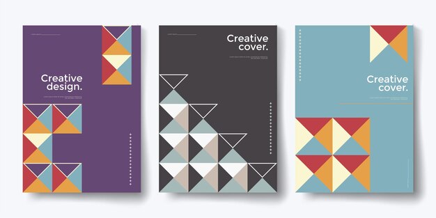 Conjunto de carteles de diseño de fondo geométrico Patrón gráfico abstracto Bandera de concepto vertical Diseño de mosaico de adorno Cubierta de libro de presentación de negocios Ilustración vectorial