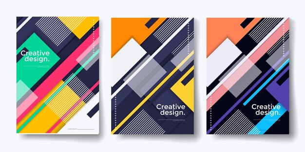 Conjunto de carteles de diseño de fondo geométrico Patrón gráfico abstracto Bandera de concepto vertical Diseño de mosaico de adorno Cubierta de libro de presentación de negocios Ilustración vectorial