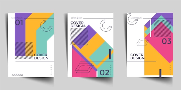 Conjunto de carteles de diseño de fondo geométrico Patrón gráfico abstracto Bandera de concepto vertical Diseño de mosaico de adorno Cubierta de libro de presentación de negocios Ilustración vectorial