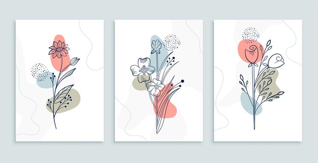 Conjunto de carteles de hojas de flores florales dibujadas a mano