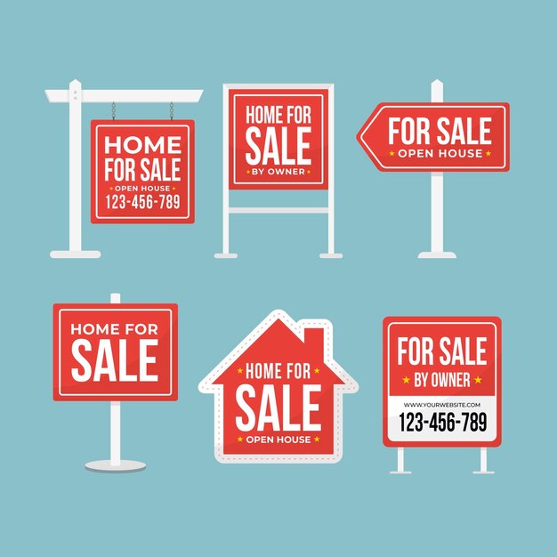 Conjunto de carteles de venta inmobiliaria