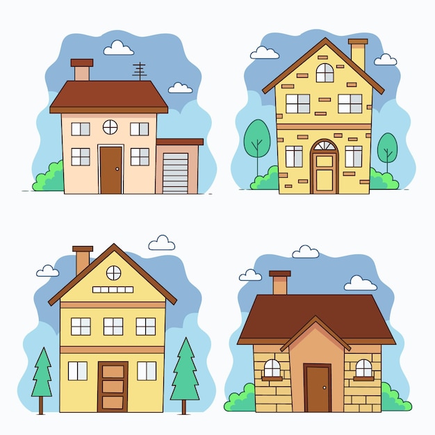 Vector gratuito conjunto de casa de ilustraciones de diseño plano