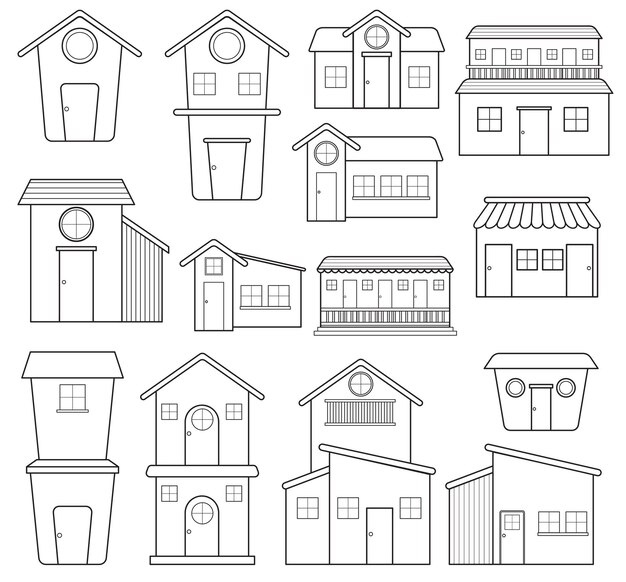 conjunto de casas casa línea arte doodle ilustración
