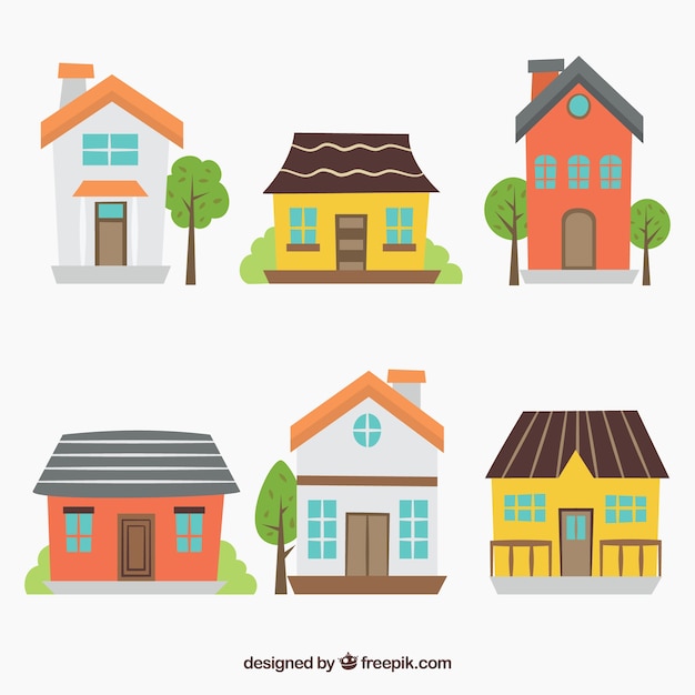 Vector gratuito conjunto de casas flat